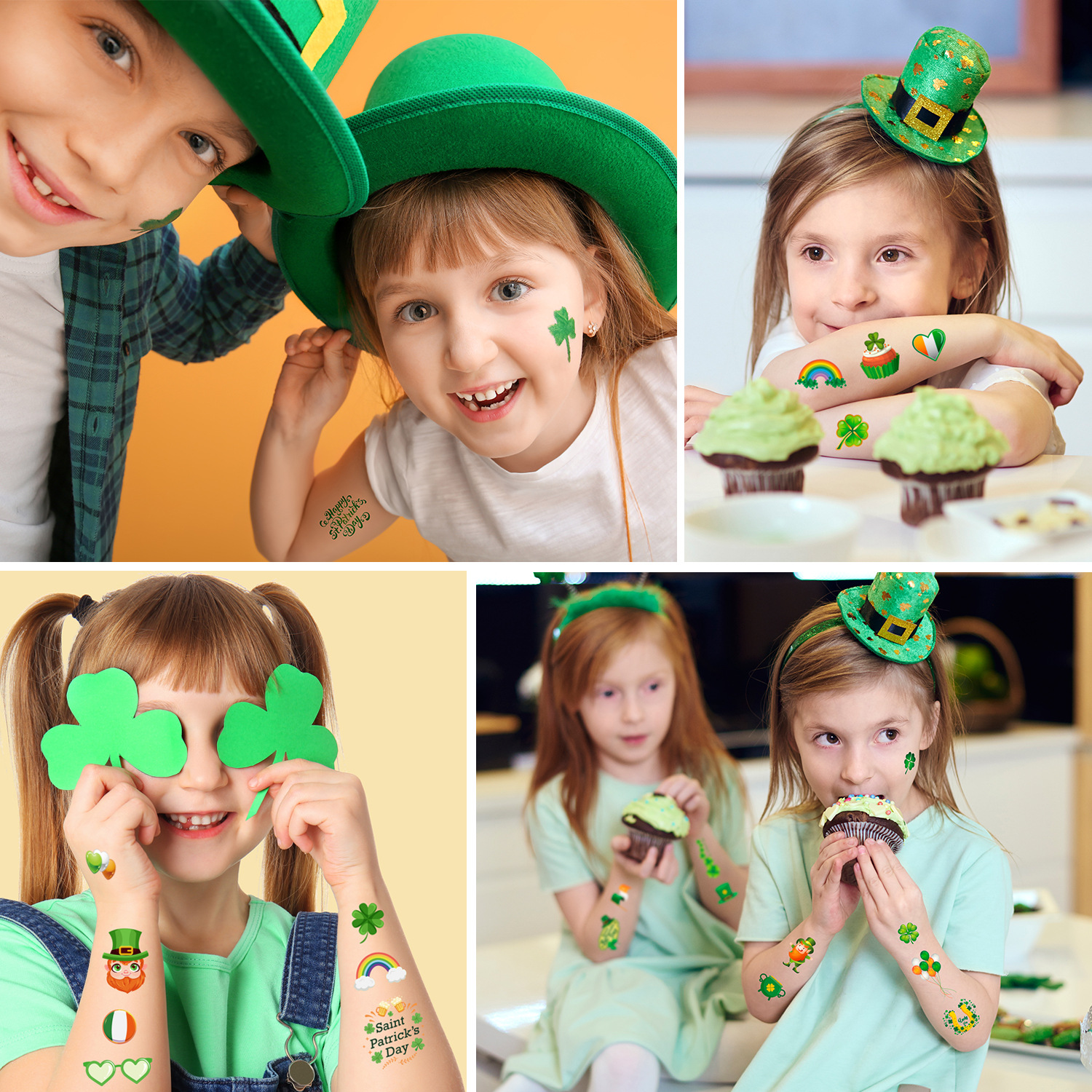 New Spot Wholesale Children St Patrick's Day Tattoo Stickers Shamrock Party Holiday Disposable Stickers
