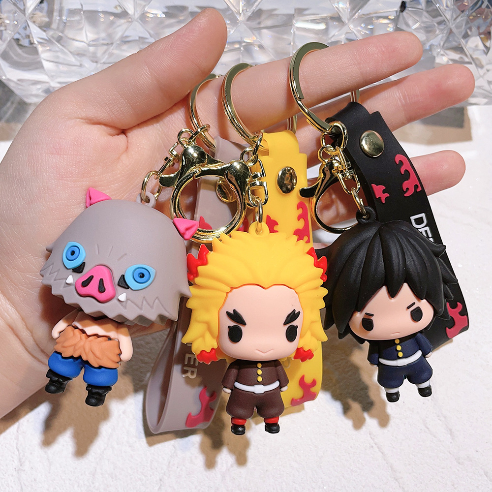 Anime Ghost Extermination Blade Keychain Kitchen Door Charcoal Zhilang Your Bean PVC Cartoon Pattern Car Backpack Hanging Ornaments