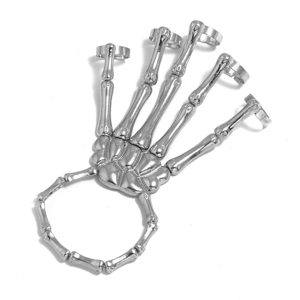 European and American Popular Halloween Bracelet Punk Exaggerated Ghost Hands Skull Bracelet Metal Texture Cross-Border Multi-Finger Bracelet