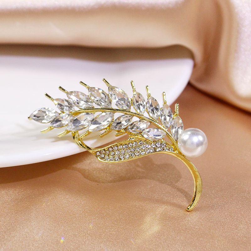 Korean Style Fashionable Elegant Crystal Wheat Ear Brooch Elegant All-Match Pearls and Diamonds Women's Pin Silk Towel Buckle Dual-Use