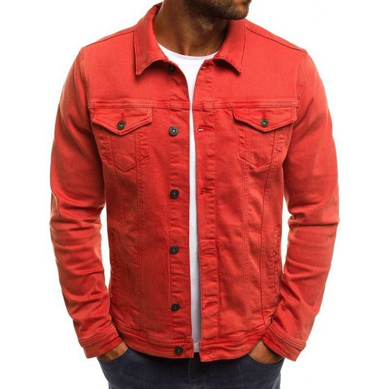 European size cross-border spring and autumn winter men's youth jacket denim clothing slim fit tooling solid color thick shirt coat foreign trade