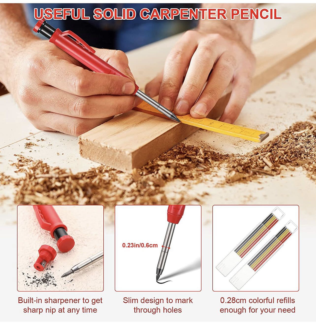 Deep hole woodworking activity pen 2.8mm woodworking scribing engineering pencil adjustable metal marking pen graphite refill