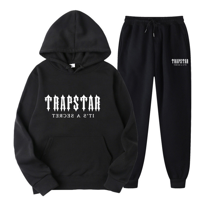 新款TRAPSTAR字母印花男女运动服抓绒两件套宽松休闲连帽卫衣套装