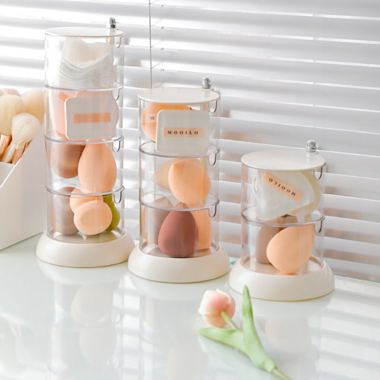 Factory direct puff storage box rotating dustproof beauty makeup egg cosmetic cotton rack desktop transparent frame air cushion box