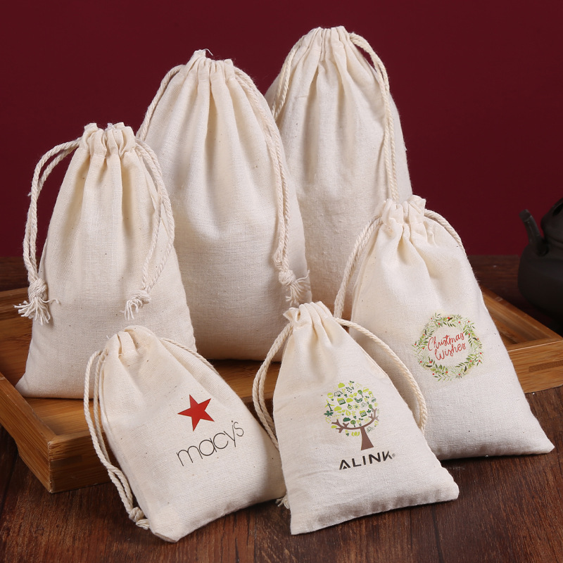Cotton bag natural color spot wholesale printable logo breathable Chinese herbal drawstring bag gauze cotton cotton bunt pocket