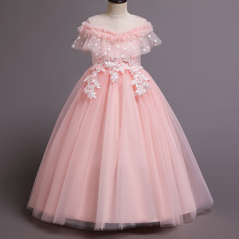 Girl's long princess dress Western style catwalk girl's dress fluffy yarn flower girl's wedding children's piano costume