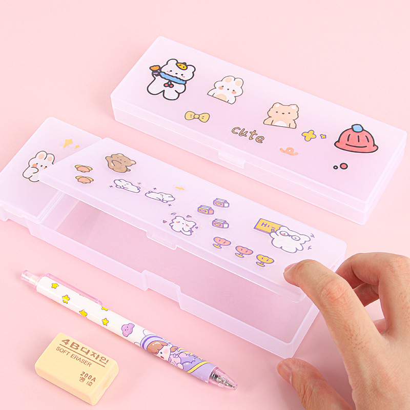 ins-style transparent stationery box for primary and secondary school students matte pp simple pencil box creative DIY children's stationery storage box