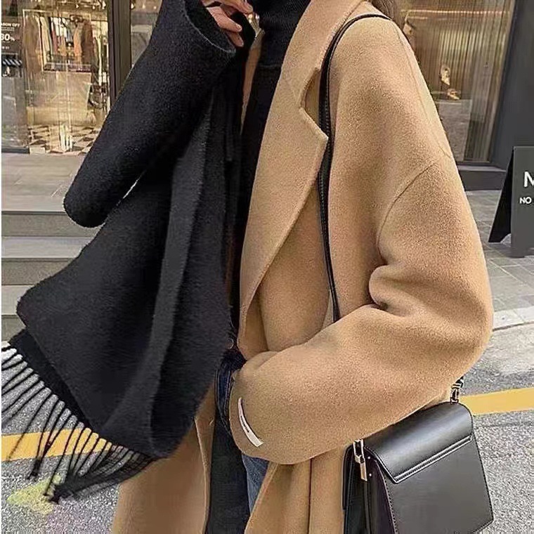 2022 Camel Woolen Coat Women's Mid-length Autumn and Winter Elegant Korean Fashion Double-breasted Woolen Coat Trendy_voghion.com