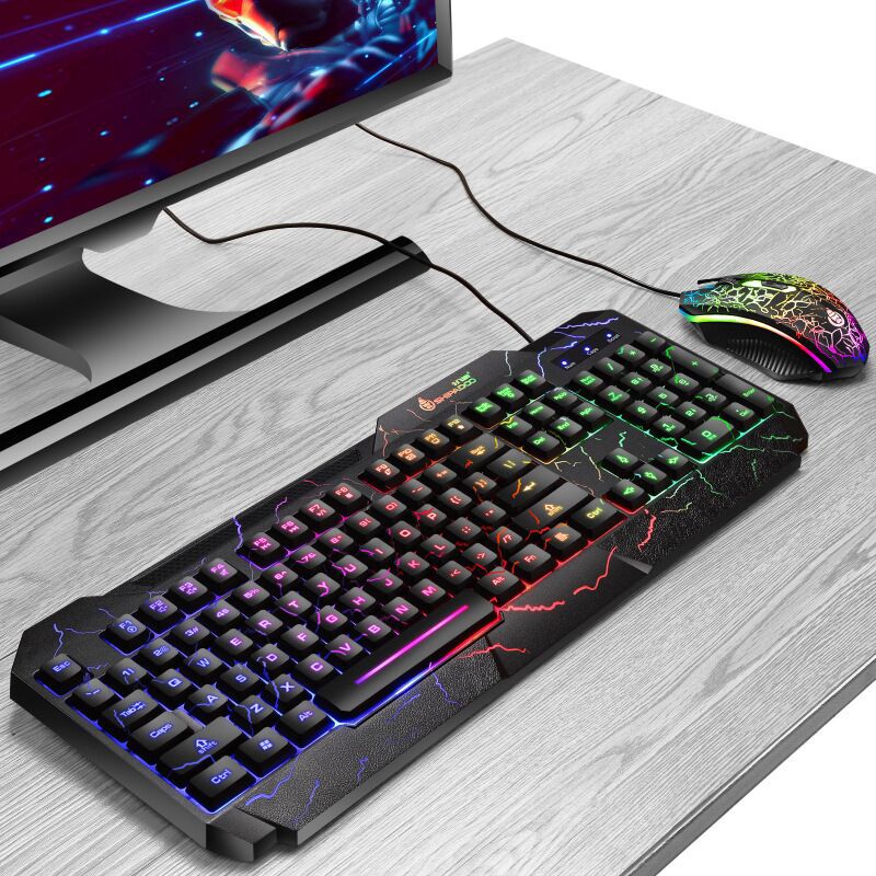 Crack luminous keyboard and mouse set wired desktop notebook e-sports game Home Office keyboard and mouse wholesale