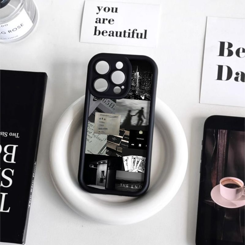 Black and white life fragments for iPhone16pormax mobile phone case 14 net red 13/12 Japan and South Korea 11 soft case 15