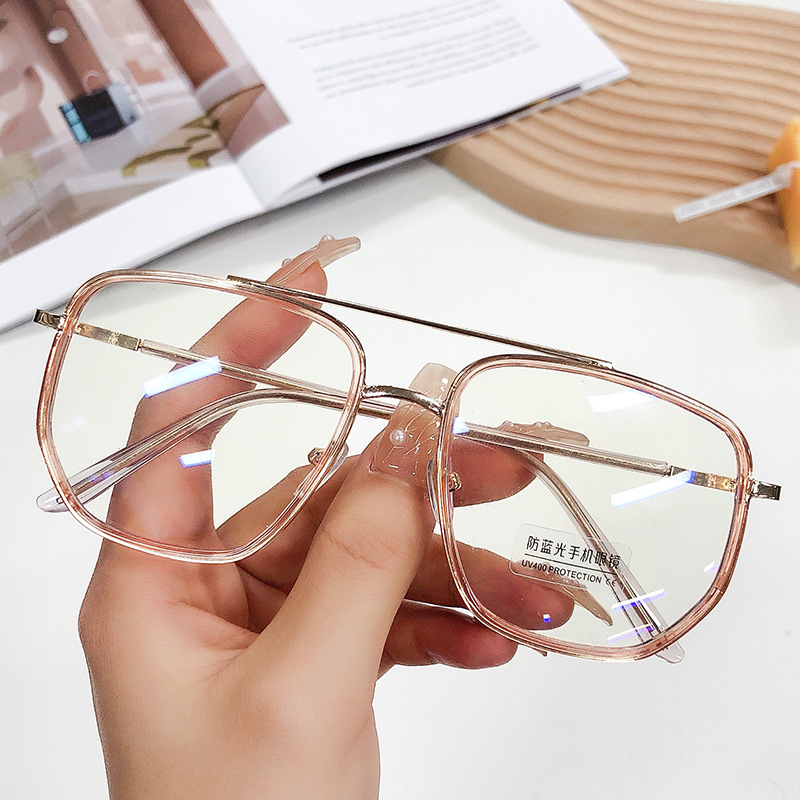 New anti-blue light plain glasses men and women retro polygon double beam glasses Internet celebrity can match myopia frame 2046