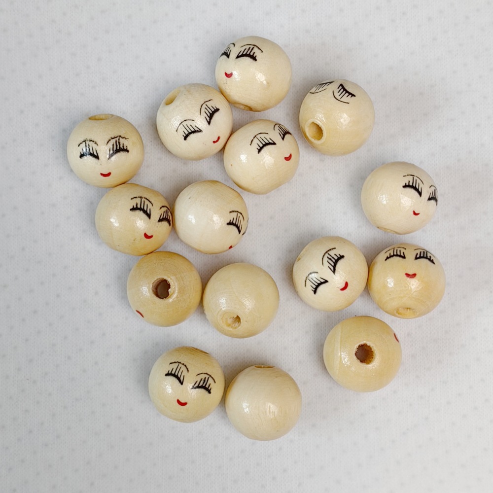 Cute Smiley Wooden Beads Cartoon Round Decorative Pendant Cartoon Toy Ball Filling Ball Creative Wooden Products Wholesale