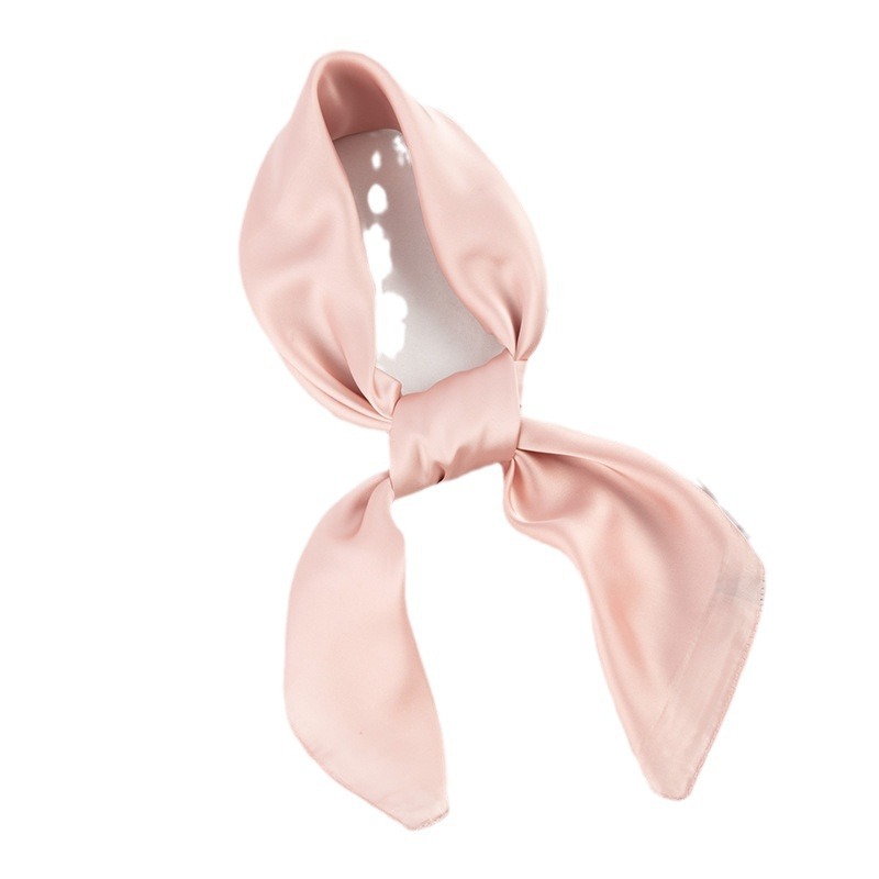 Solid color small square scarf women's silk scarf decoration spring and autumn all-matching South Korea bank professional stewardess creamy-white thin scarf women