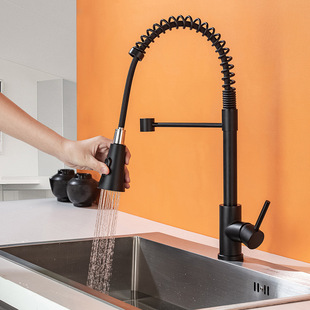 Cross-Border special for 304 stainless steel wire drawing spring drawing faucet household kitchen faucet hot and cold universal faucet