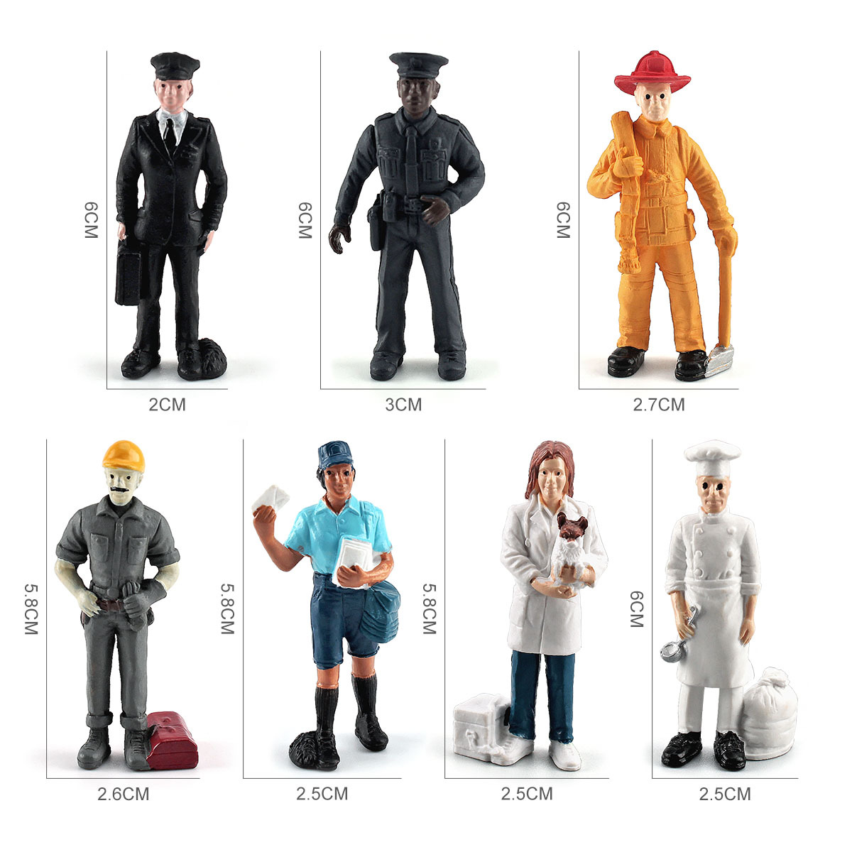 Cross-border sand table scene simulation microscopic character model police fireman Baker pilot doll decoration