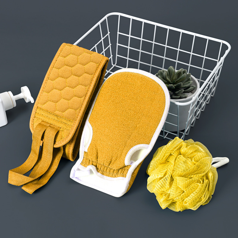 Rubbing Bath Towel Bathing Artifact Three-Piece Set Thickened Gloves Mud Rubbing Decontamination Bath Ball Combination Set Backrest Strip Rubbing Towel