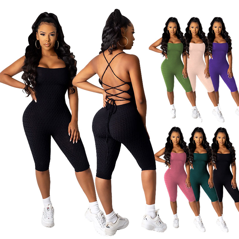 2020 European and American Foreign Trade New Amazon Explosions Sexy Strap Large Backless Yoga Shorts Sports Jumpsuit