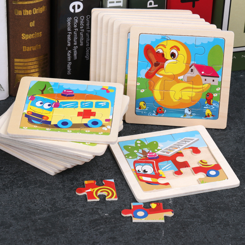 Wooden Children's small size 9 Piece Puzzle 0.03 Cartoon Animal Puzzle Puzzle Early Education Toy Puzzle 2-3-4 Years Old