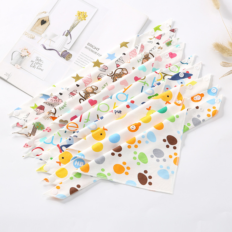New Baby Cotton Triangle Towel Baby Cartoon Bib Bib Snap Hood Baby Slip Towel Spot Wholesale