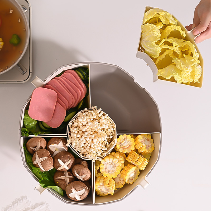 Rotating hot pot draining basket household compartment draining basket double-layer fruit plate draining basket hot pot compartment side dish