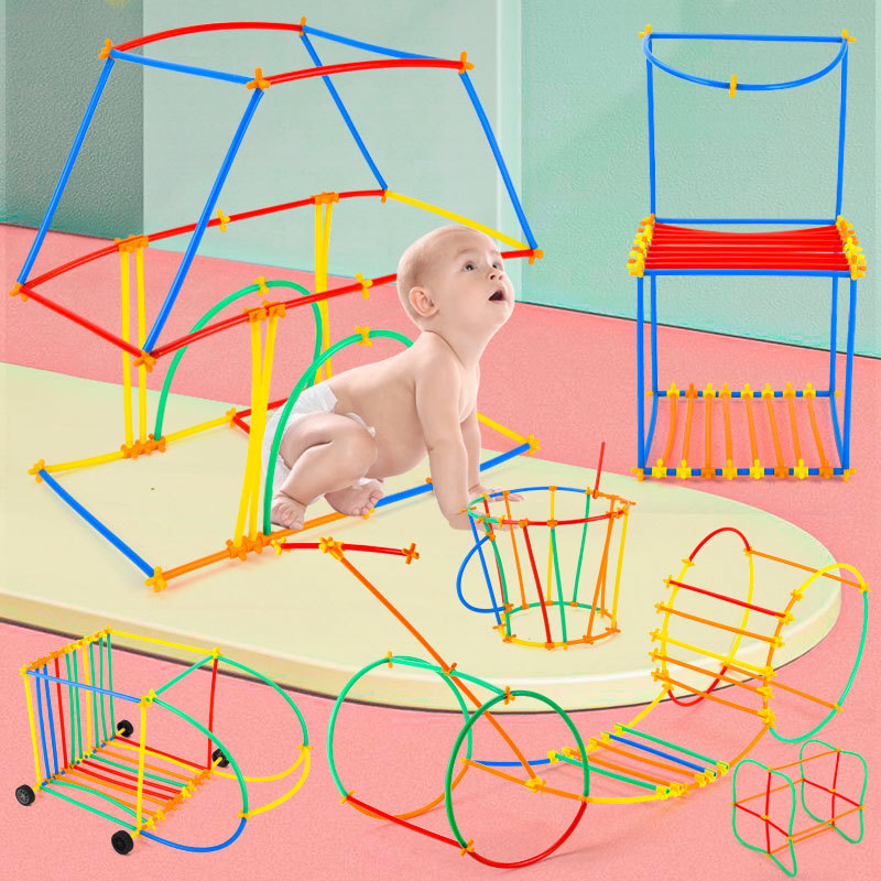 Children's Kindergarten Spelling Straw Building Blocks DIY Building Blocks Boys and Girls Hose Strip Construction Material Stitching Toys