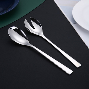 Cross-border stainless steel square handle thickened durable hotel supplies buffet restaurant public dish spoon service spoon salad fork