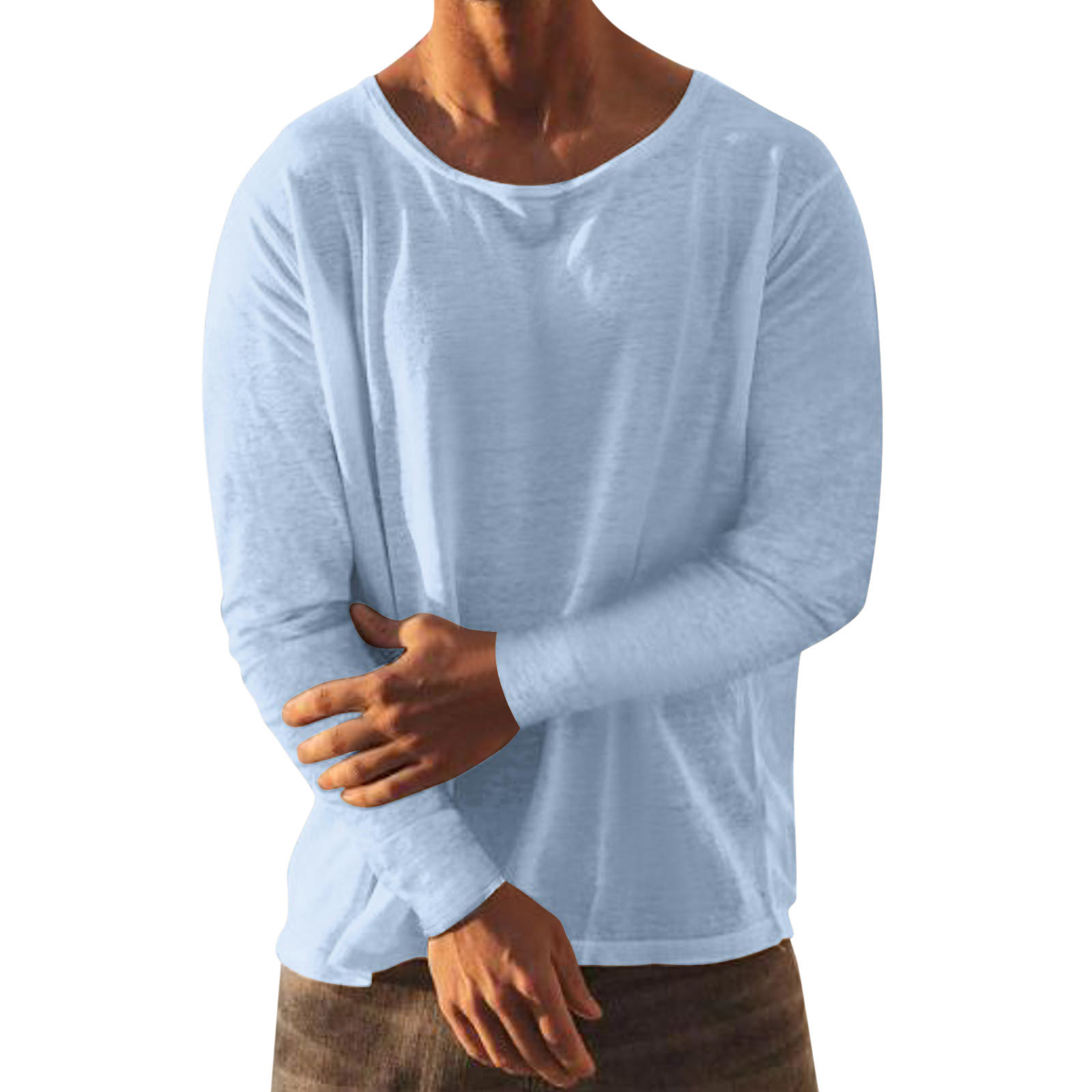 2023 Cross-border New Men's Casual Solid Color Round Neck Long Sleeve T-shirt