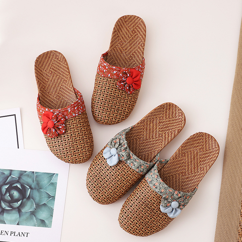 Summer bamboo mat women's linen slippers home wood floor couples home straw mat indoor slippers men's wholesale