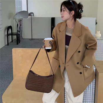 2023 autumn and winter new double-sided cashmere overcoat women's long high-end water ripple overcoat double-sided woolen overcoat women_voghion.com