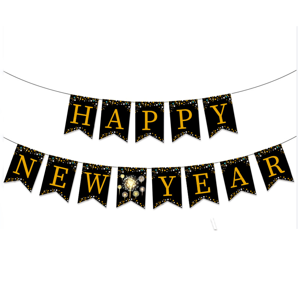 Cross-border New Year Bronzing Flag 2023 New Year Party Party Decoration Paper Banner Wholesale