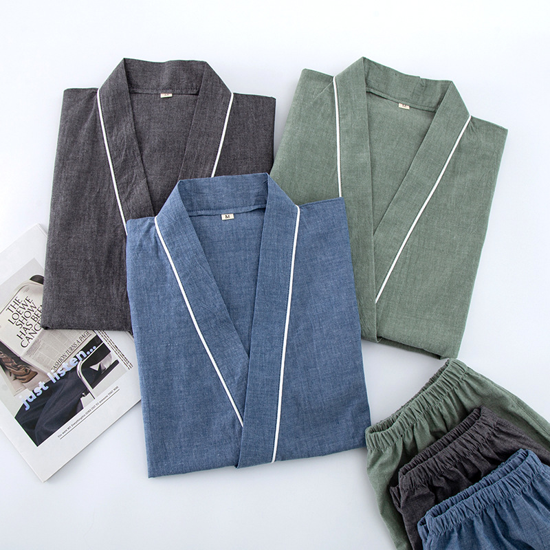 Washed cotton cotton plus size short-sleeved shorts and clothing home wear men's summer thin pajamas suit