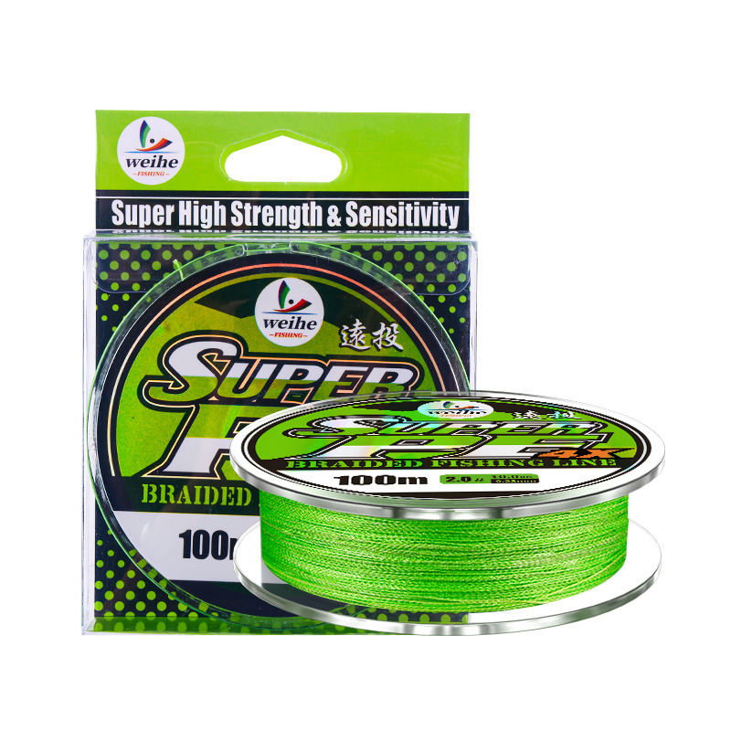 Wei and fluorescent green 4 weave PE line strong horse fishing line braided line apple green main line 100 meters fishing line