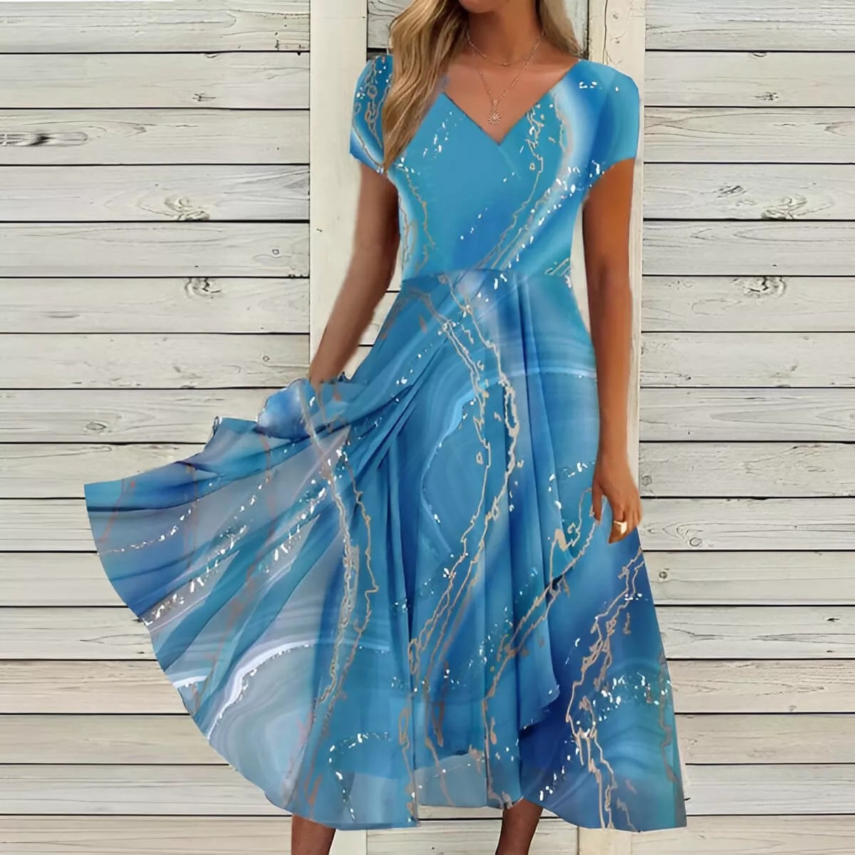 2022 Cross-border European and American Summer New Women's Dress Urban Casual Fashion Knitted Stitching Women's Dress