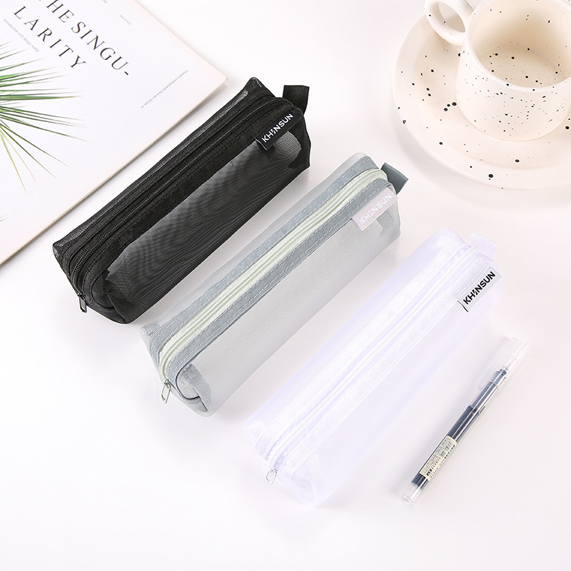 Wholesale three-dimensional simple transparent mesh pencil case student examination stationery bag portable large capacity storage bag