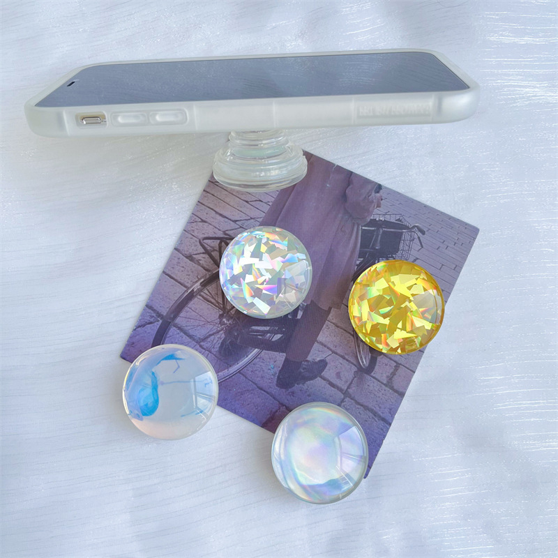 Colorful Gradient Crystal Ball Airbag Bracket Lazy Desktop Support Retractable Back Sticky Transparent Mobile Phone Bracket