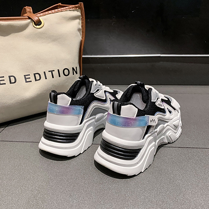 2023spring and autumn running breathable thin sneaker women's versatile casual shoes thick sole height increasing daddy shoes fashion shoes