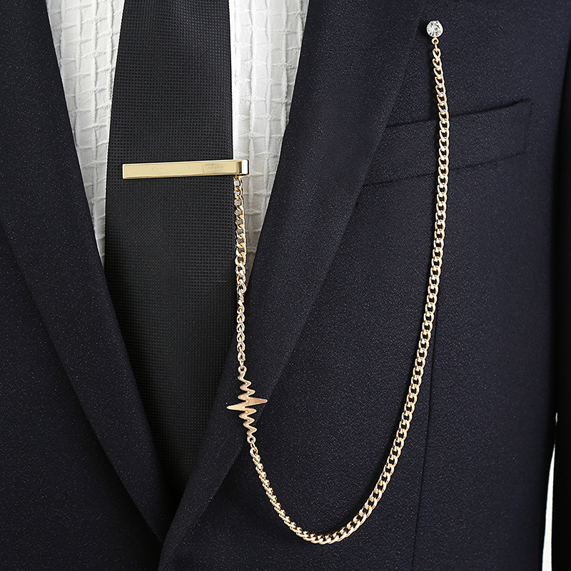 Fashion Tie Clip Long Chain Forsuit Men's Golden Silver Tie Clip Boat Rudder ECG Bear Clip