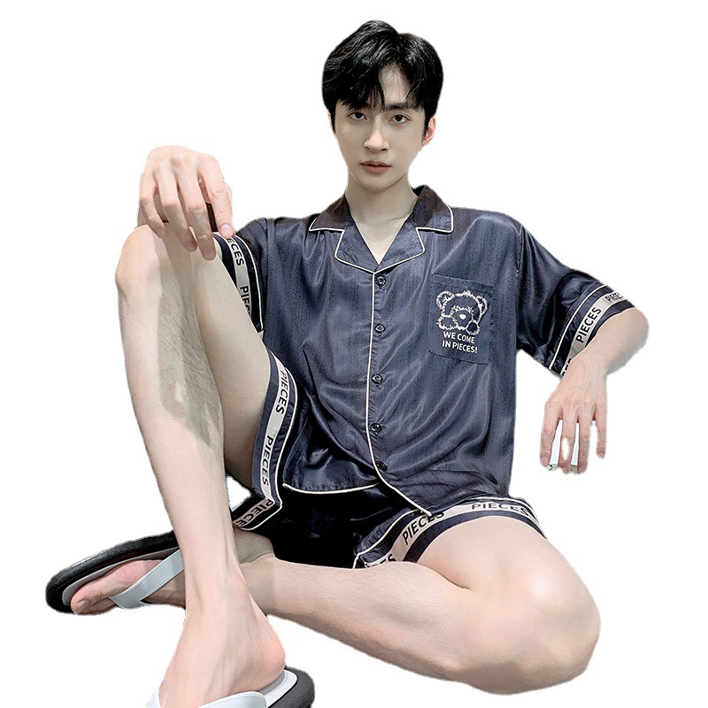 Pajamas Men's Summer Ice Silk Thin Short-sleeved Large Size Men's Loose Home Clothes Shorts Silk Pajamas Two-piece Suit