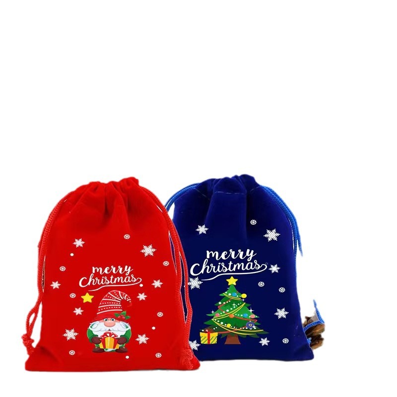 Cross-border Christmas apple flannel bag candy gift bag set bag high-grade velvet bag in stock wholesale
