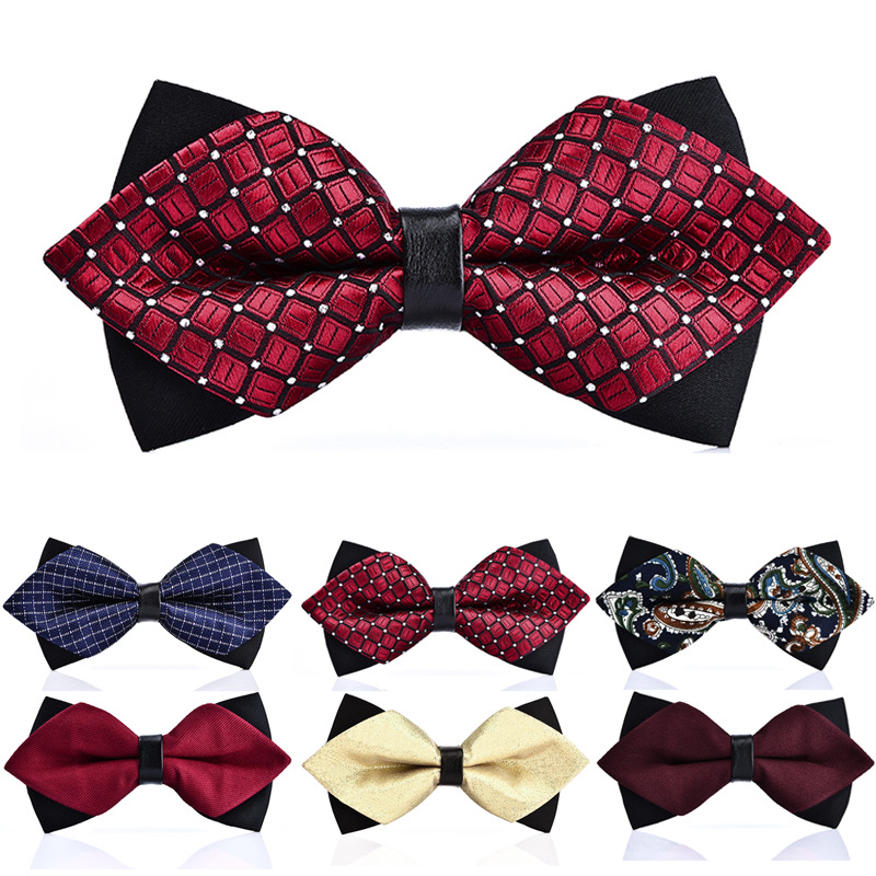 Pointed Bow Tie Groom Wedding Black Men's Suit wine red Bow Dress Wedding Best Man Korean Style British Style