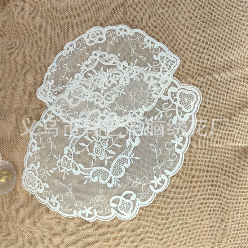 French Oval Ins Style Vintage Embroidered Placemat Girl's Table Mat Cover Towel Photo Props Decorative Mat