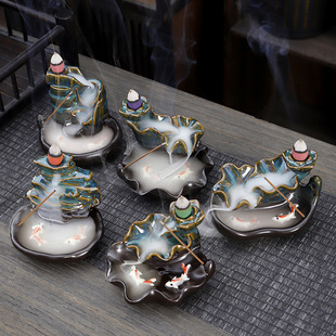 New Backflow Incense Burners Creative Home Decoration Ceramic Stove Crafts Zen Pisces Backflow Sandalwood Viewing Cross-Border