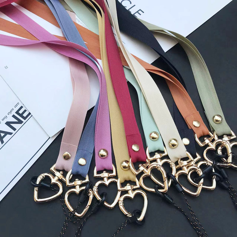 New love buckle mobile phone hanging rope hanging neck women's long color ribbon rope key work badge card set hanging rope