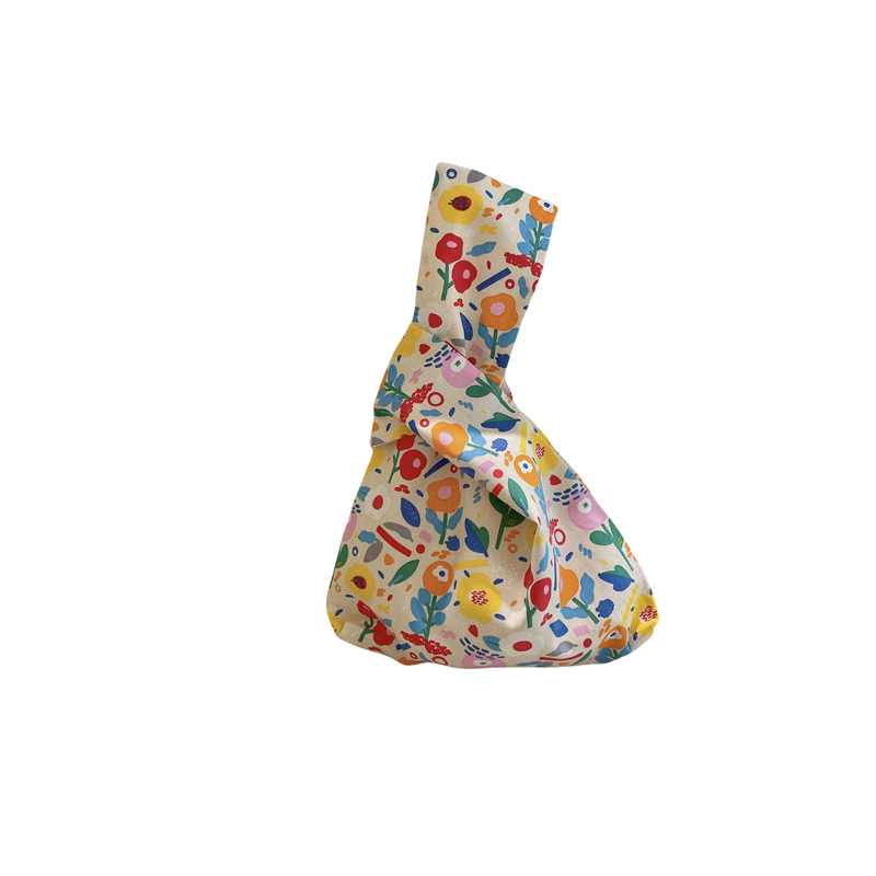 Small fresh change wrist bag ins same style women's bag pure cotton canvas floral vintage flower walking bag cute