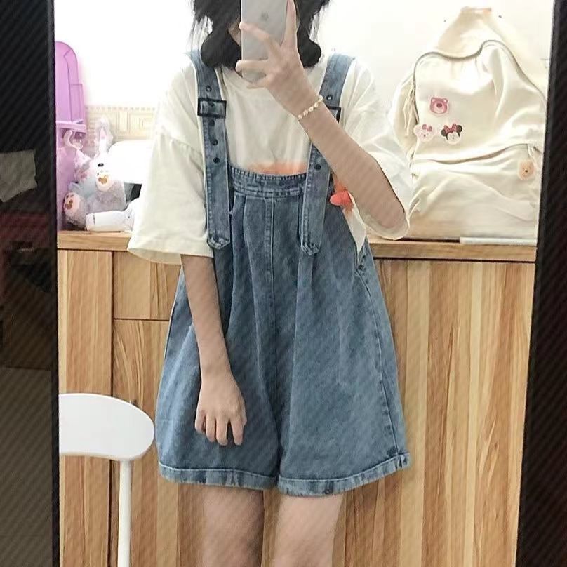 Milk Salt Style Small Sweet Fresh Strap Jeans Women's Age-reducing Summer New High Waist Loose Fashionable Pants