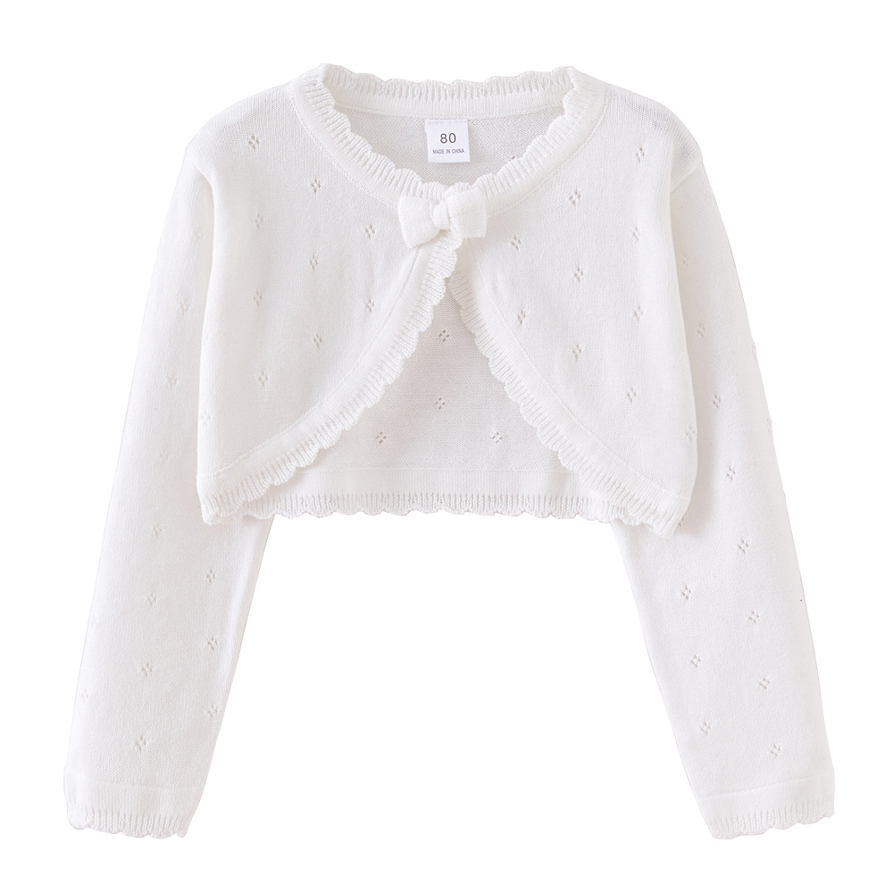 European and American bow girls knitted cardigan coat small and medium children sweater air conditioning shirt summer thin cross-border wholesale