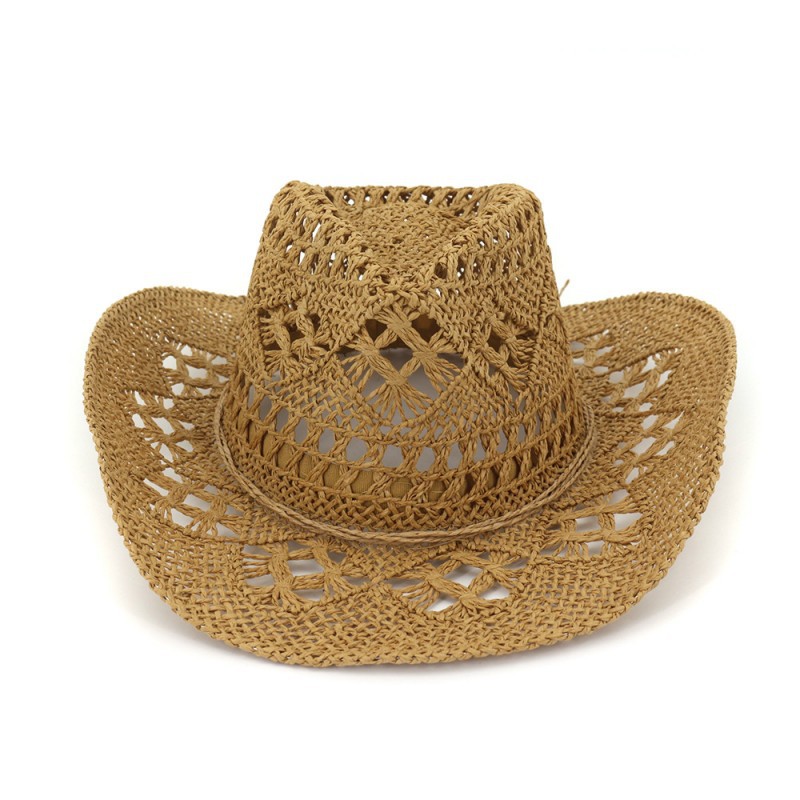 New hand-woven straw hat Hollow spring and summer breathable Men's and women's lovers hat sunscreen Western cowboy hat