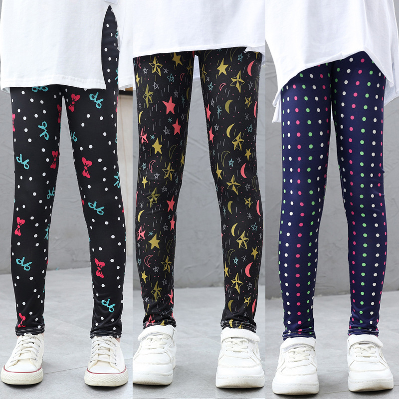 Girls' pants summer thin children's stretch leggings baby milk silk printed long pants no Pilling