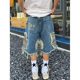 European and American street fashion hip hop men and women couple ins fashion brand ripped Embroidered Tassel High Street Denim shorts