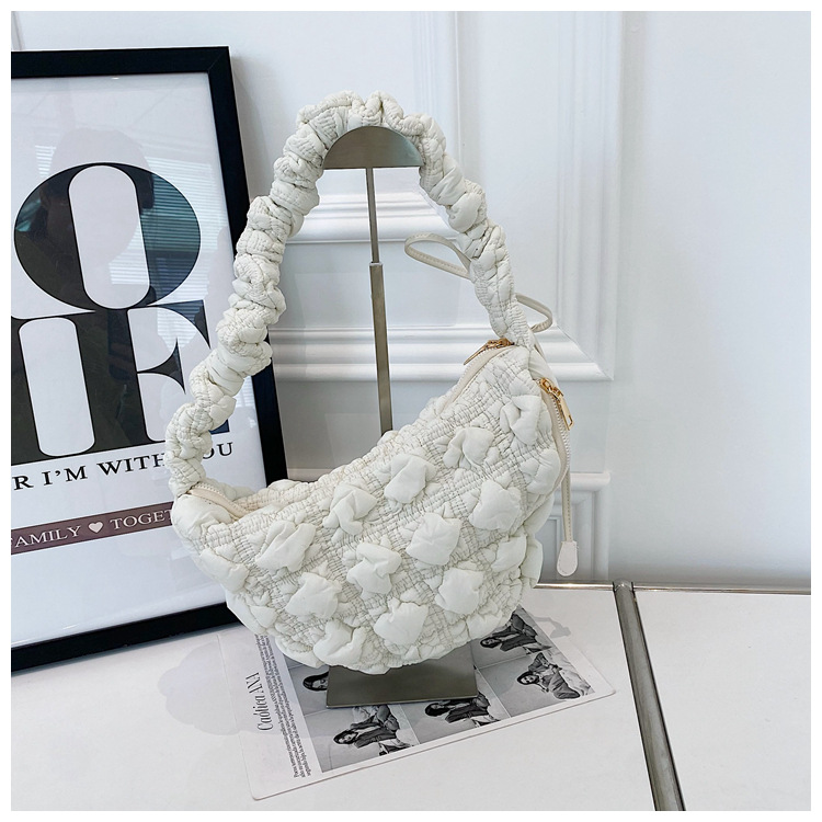Borsa da donna Niche Bubble Borsa monospalla sottobraccio Borsa coreana in cotone Borsa a tracolla casual Borsa a nuvola plissettata_voghion.com